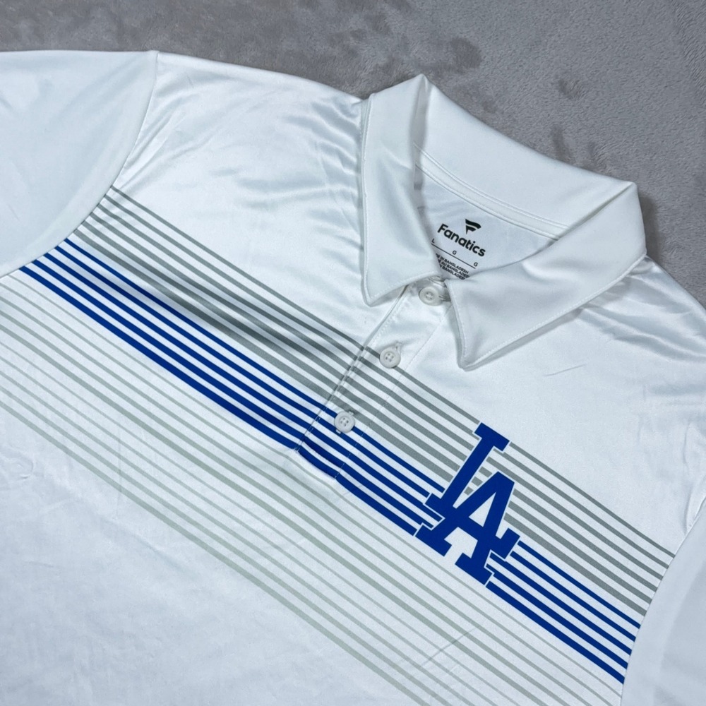 Fanatics Los Angeles Dodgers Polo Mens Large White Striped LA Logo 88934